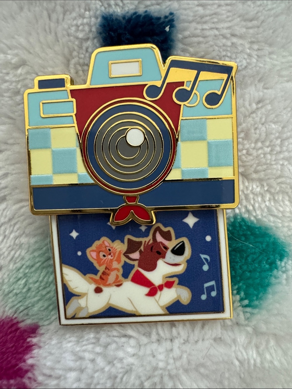 Disney Blue, Red and Yellow Camera Pin with Lady and Tramp Design